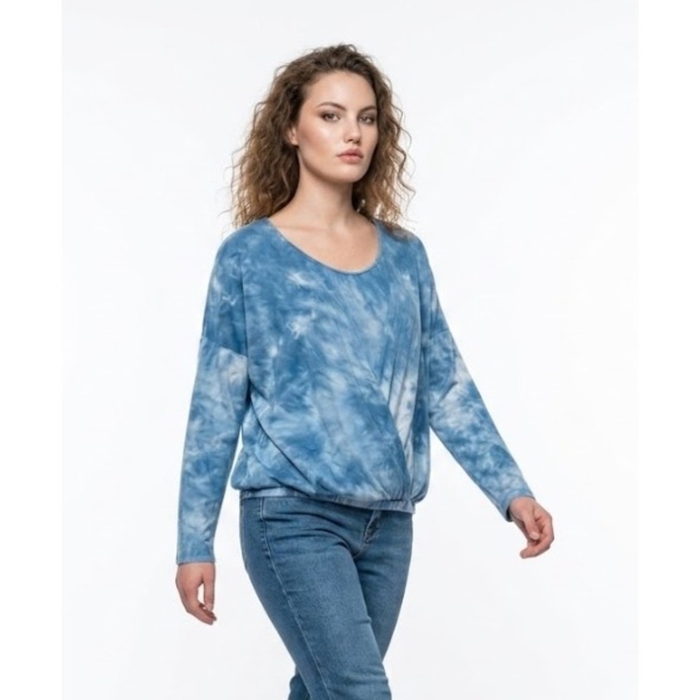 New Umgee Blue Tie Dye Soft Rayon Stretch Long‎ Sleeve Top Small